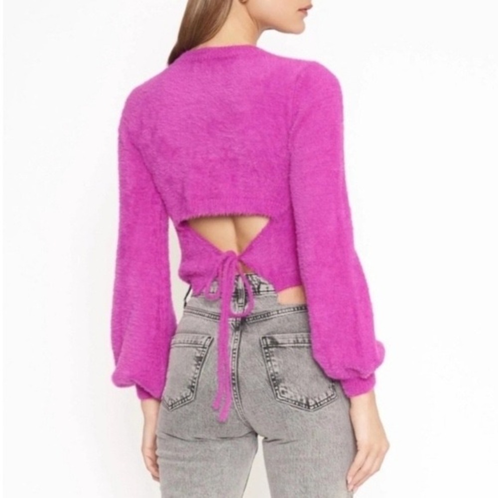 4SI3NNA Cropped Sweater Women Small Magenta Fuzzy Barbiecore Y2K Coquette Party